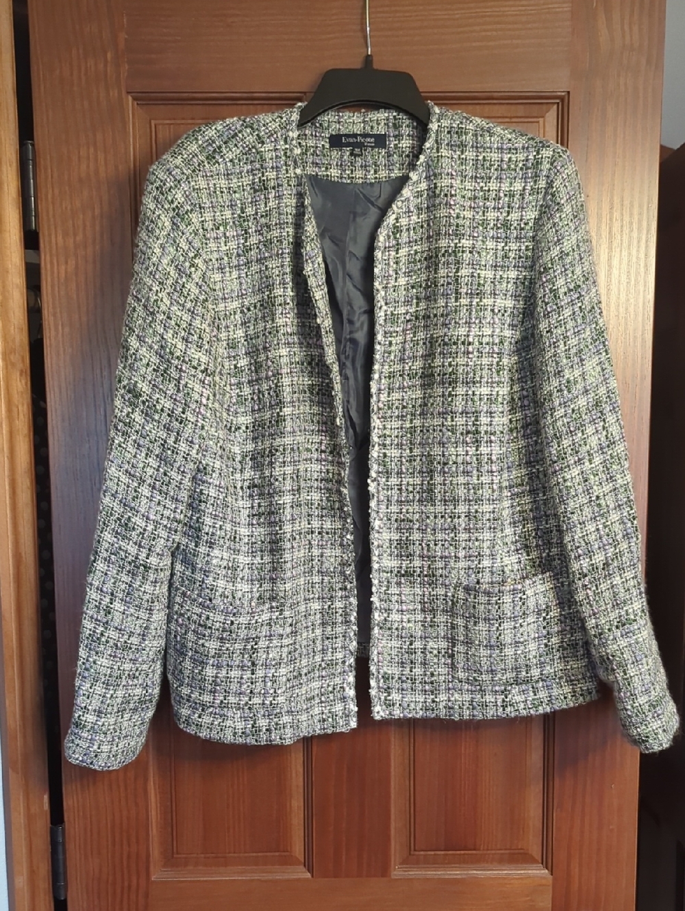 Evan Picone Green and Black Tweed Open-Front Jacket